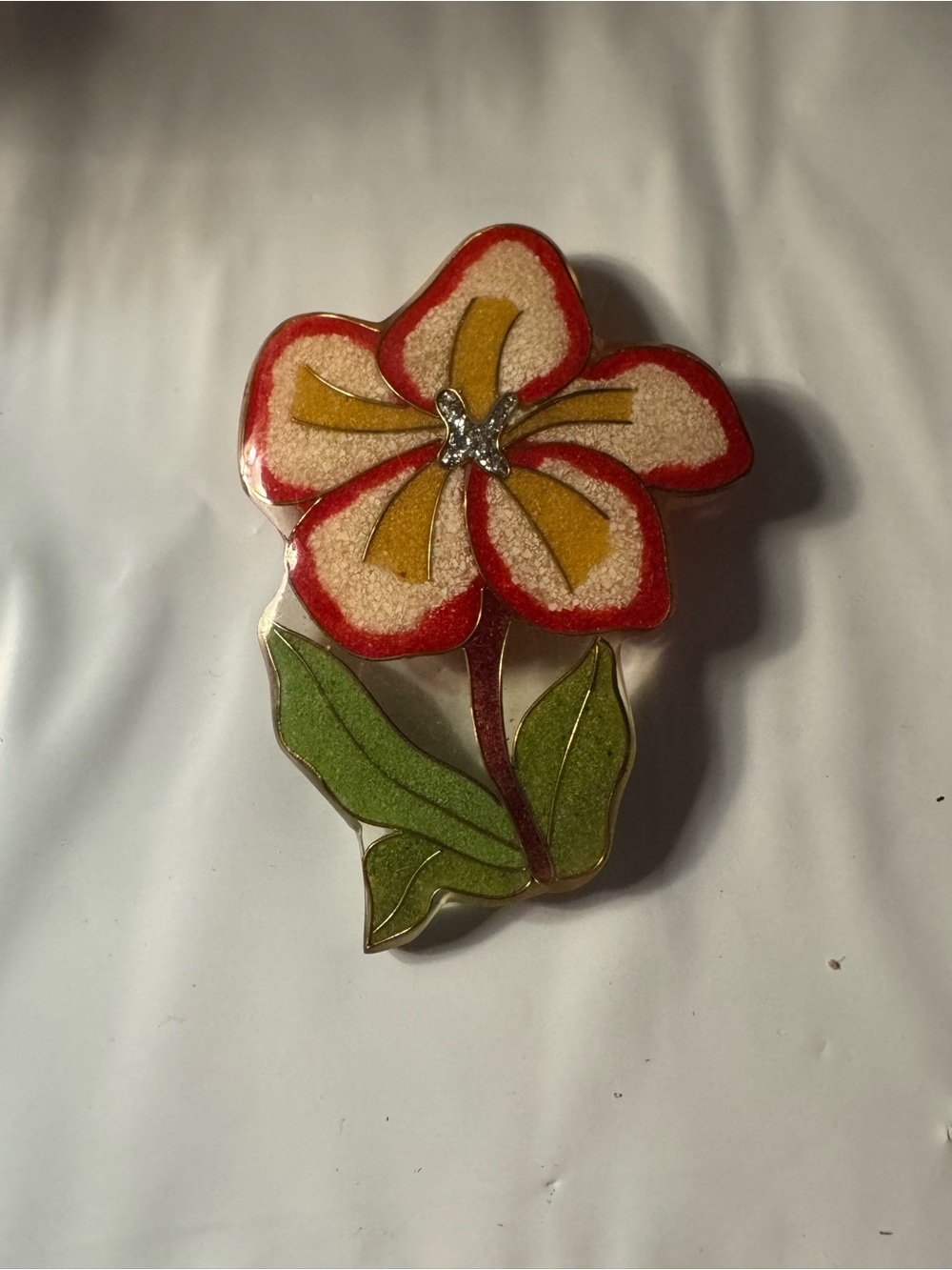 vintage stained-glass style enamel flower brooch/pin costume jewelry 4”